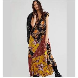 chinese dress ladies FREE PEOPLE Maxi BLUEBELL Patchwork Tiered Dress